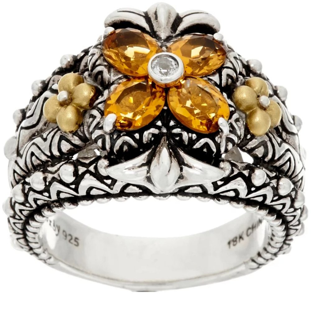 Barbara Bixby Sterling Silver 18K Gold Citrine Flower Ring Size 6 - Picture 2 of 8